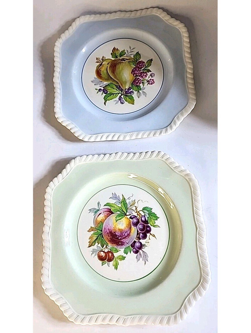 Johnson Brothers Old English Square Plates (2) w/ Fruit Designs Rope Edged